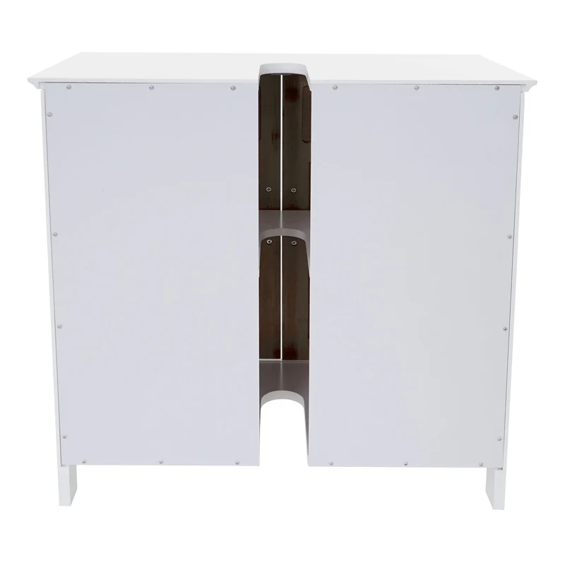 Meuble vasque meuble de salle de bain avec portes et étagère 60x60x30cm blanc et bambou 04_0001487