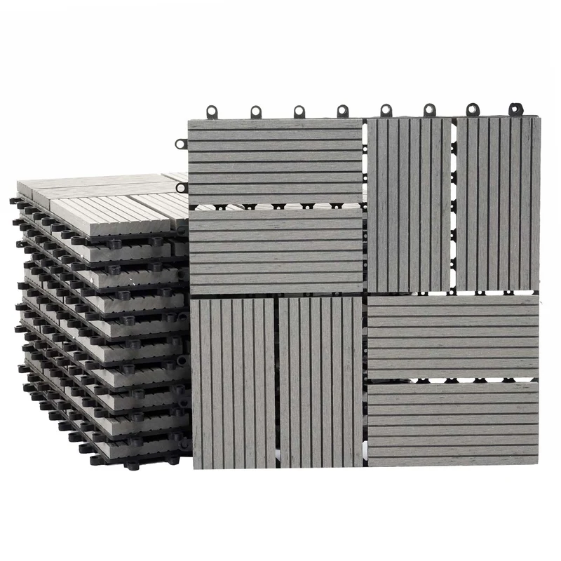 Set de 11 dalles de terrasse aspect bois WPC pour balcon jardin terrasse 30x30cm 1m² base gris carrés 04_0005496