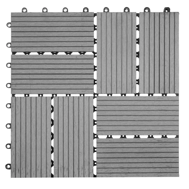Set de 11 dalles de terrasse aspect bois WPC pour balcon jardin terrasse 30x30cm 1m² base gris carrés 04_0005496