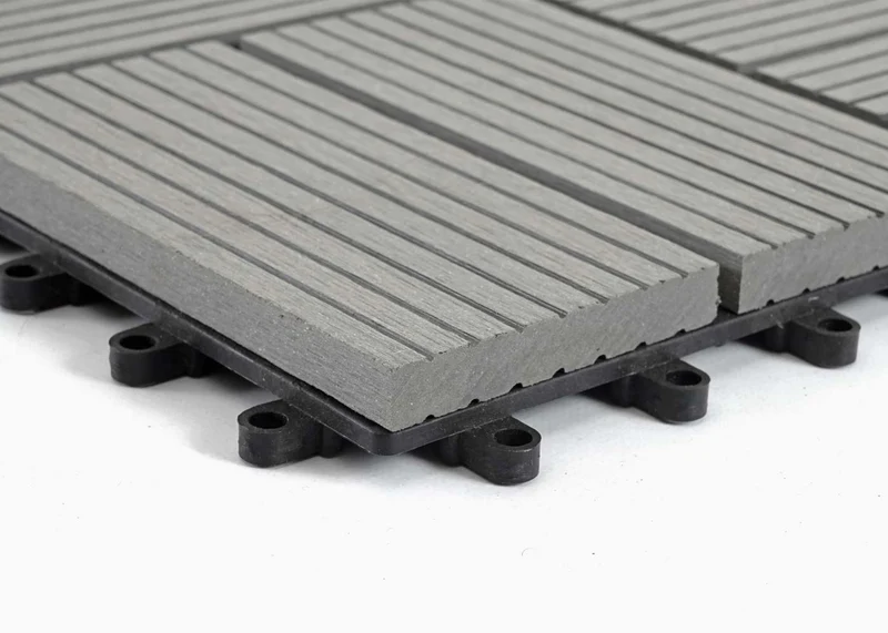 Set de 11 dalles de terrasse aspect bois WPC pour balcon jardin terrasse 30x30cm 1m² base gris carrés 04_0005496