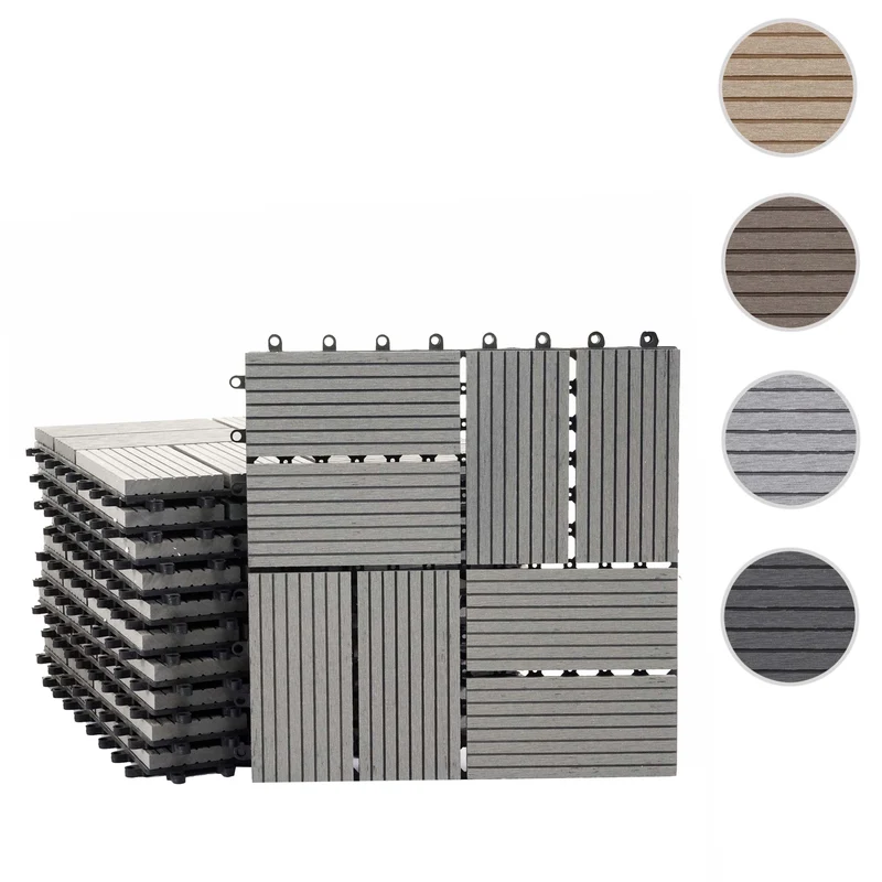 Set de 11 dalles de terrasse aspect bois WPC pour balcon jardin terrasse 30x30cm 1m² base gris carrés 04_0005496