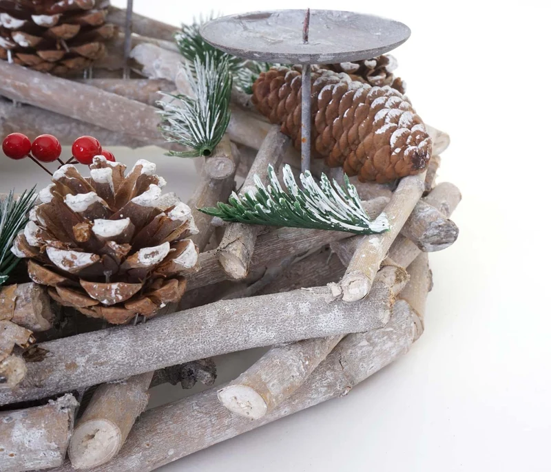 Couronne de l'Avent ronde table décoration Noël bois Ø 35cm blanc-gris sans bougies 04_0002567