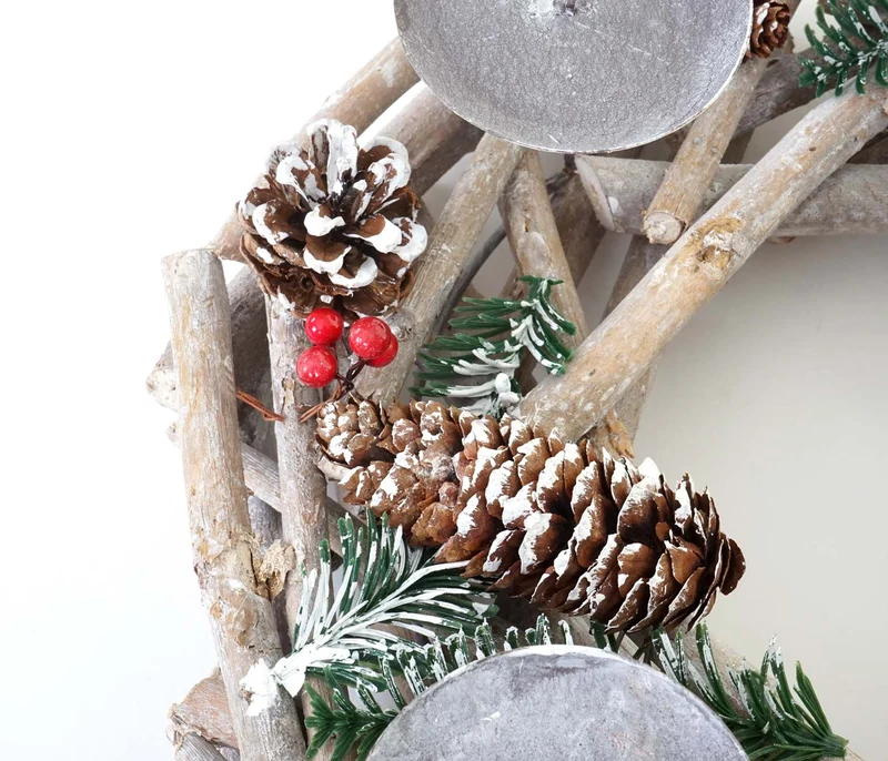 Couronne de l'Avent ronde table décoration Noël bois Ø 35cm blanc-gris sans bougies 04_0002567