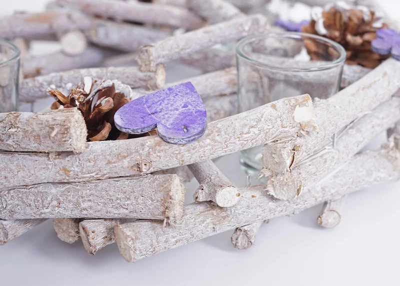 Couronne de l'Avent ronde avec photophores décoration de Noël bois Ø 30cm violet-gris 04_0002561