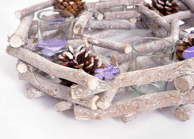 Couronne de l'Avent ronde avec photophores décoration de Noël bois Ø 30cm violet-gris 04_0002561