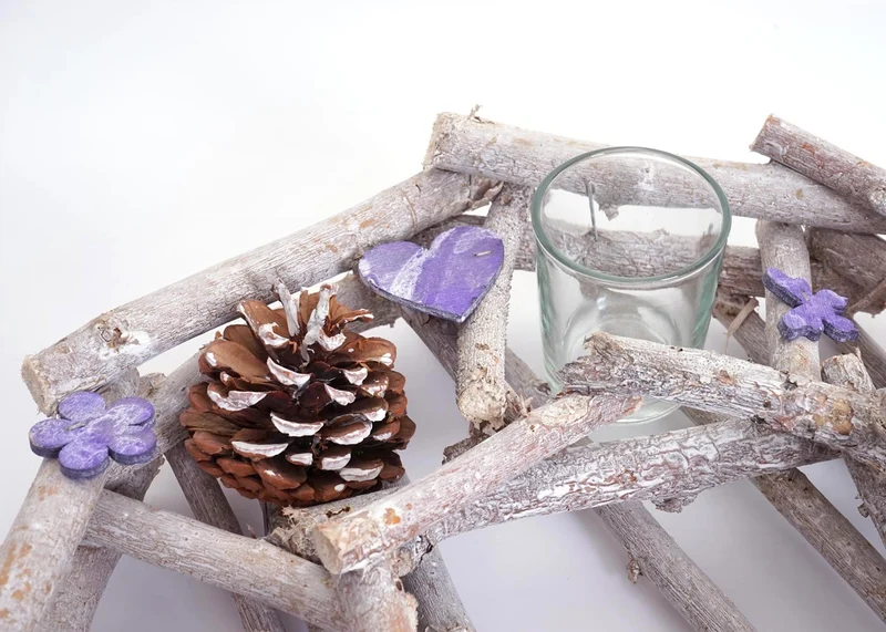 Couronne de l'Avent ronde avec photophores décoration de Noël bois Ø 30cm violet-gris 04_0002561
