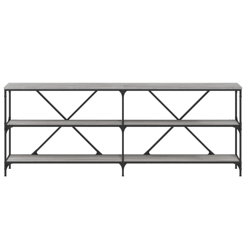 Table console d'entrée fonctionnel et stylé avec étagères 200 x 30 x 75 cm bois d'ingénierie gris et fer DEC032232