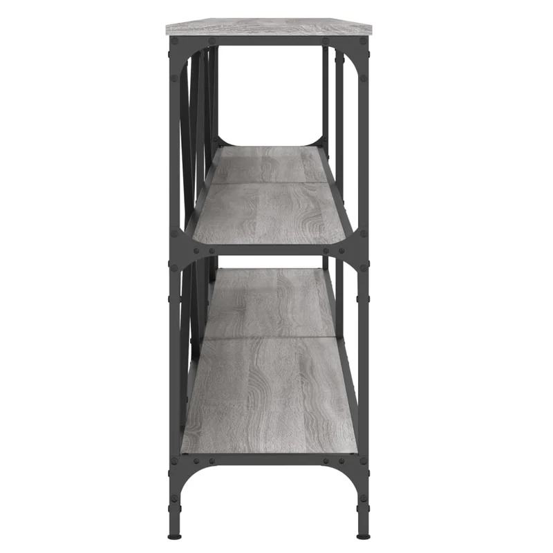 Table console d'entrée fonctionnel et stylé avec étagères 200 x 30 x 75 cm bois d'ingénierie gris et fer DEC032232