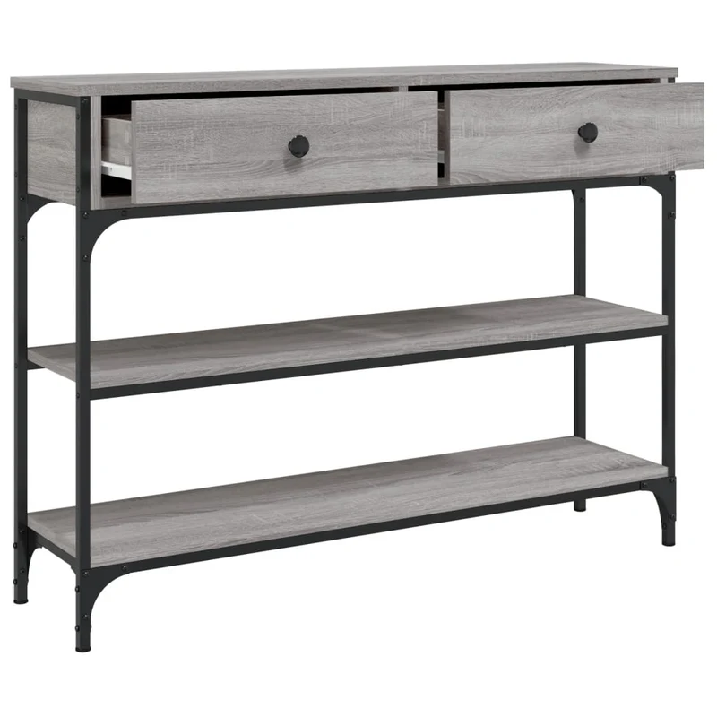 Table console d'entrée fonctionnel et stylé avec étagères et tiroirs 100 x 25 x 75 cm bois d'ingénierie gris et métal DEC032186
