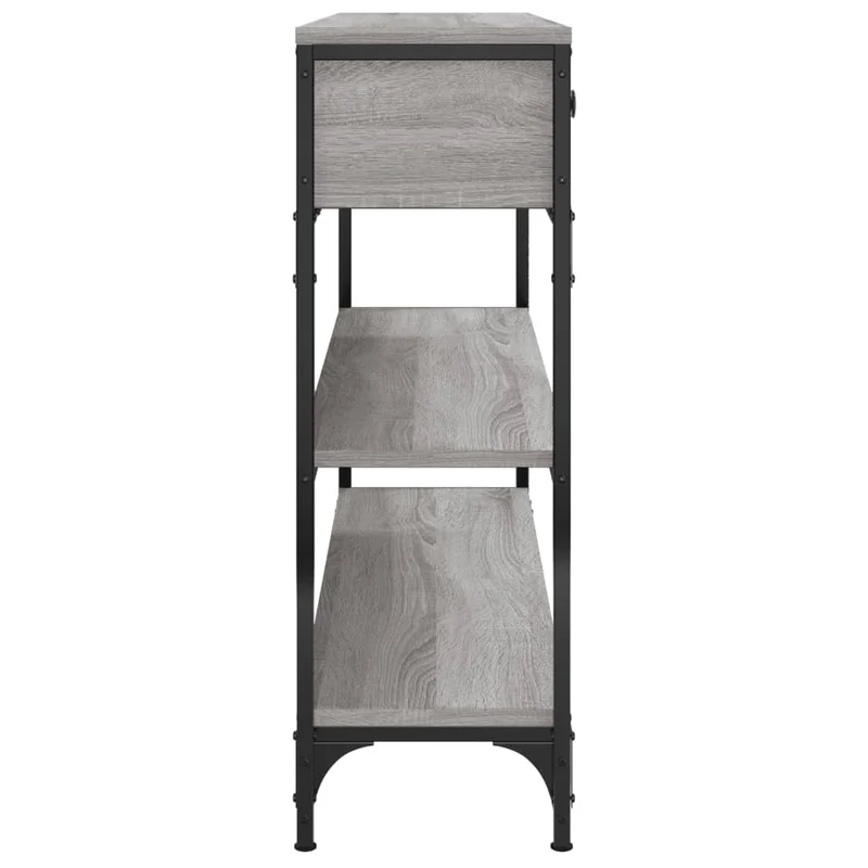 Table console d'entrée fonctionnel et stylé avec étagères et tiroirs 100 x 25 x 75 cm bois d'ingénierie gris et métal DEC032186