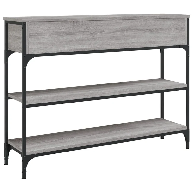 Table console d'entrée fonctionnel et stylé avec étagères et tiroirs 100 x 25 x 75 cm bois d'ingénierie gris et métal DEC032186