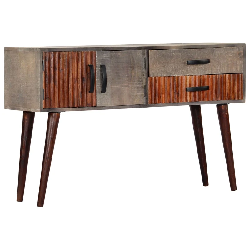 Table console d'entrée fonctionnel et stylé avec tiroirs 120 x 35 x 75 cm bois de manguier massif brut gris DEC032004