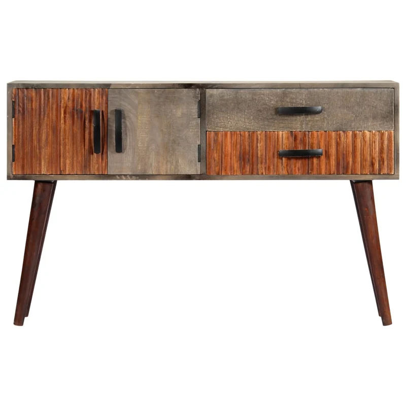 Table console d'entrée fonctionnel et stylé avec tiroirs 120 x 35 x 75 cm bois de manguier massif brut gris DEC032004