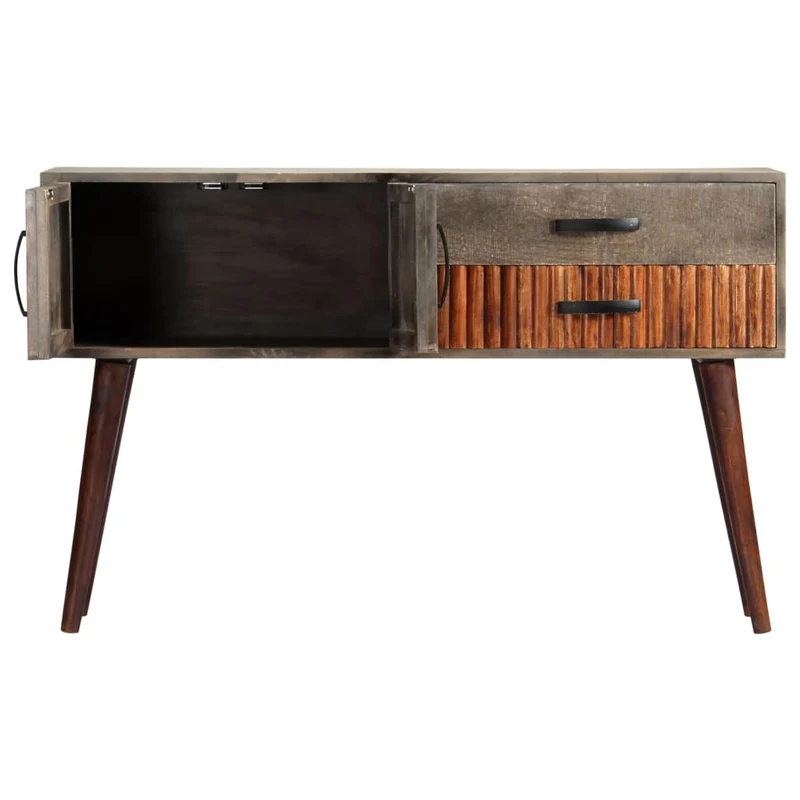 Table console d'entrée fonctionnel et stylé avec tiroirs 120 x 35 x 75 cm bois de manguier massif brut gris DEC032004