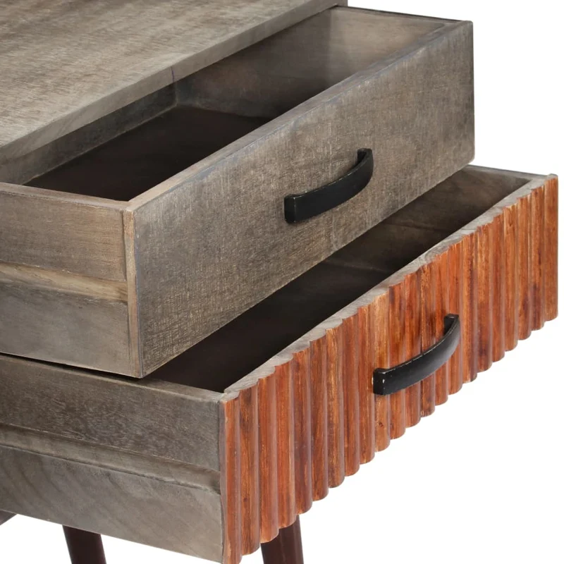 Table console d'entrée fonctionnel et stylé avec tiroirs 120 x 35 x 75 cm bois de manguier massif brut gris DEC032004