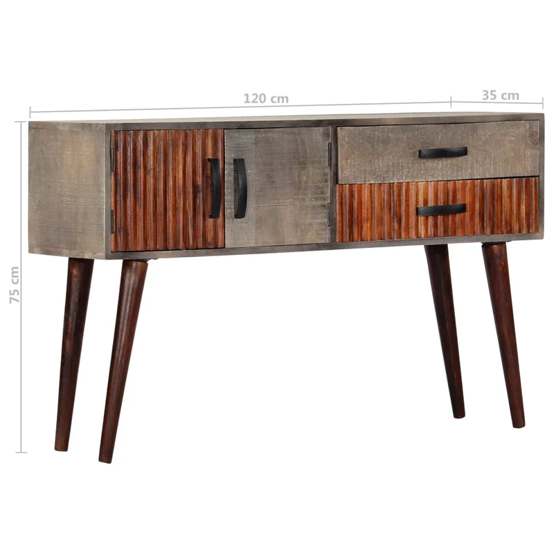 Table console d'entrée fonctionnel et stylé avec tiroirs 120 x 35 x 75 cm bois de manguier massif brut gris DEC032004