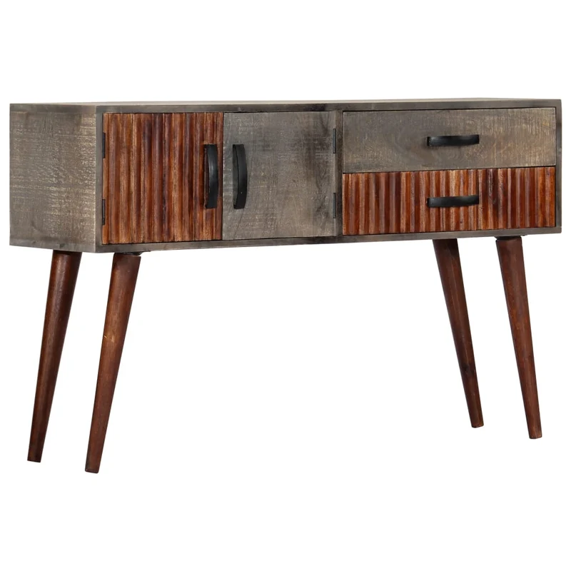Table console d'entrée fonctionnel et stylé avec tiroirs 120 x 35 x 75 cm bois de manguier massif brut gris DEC032004