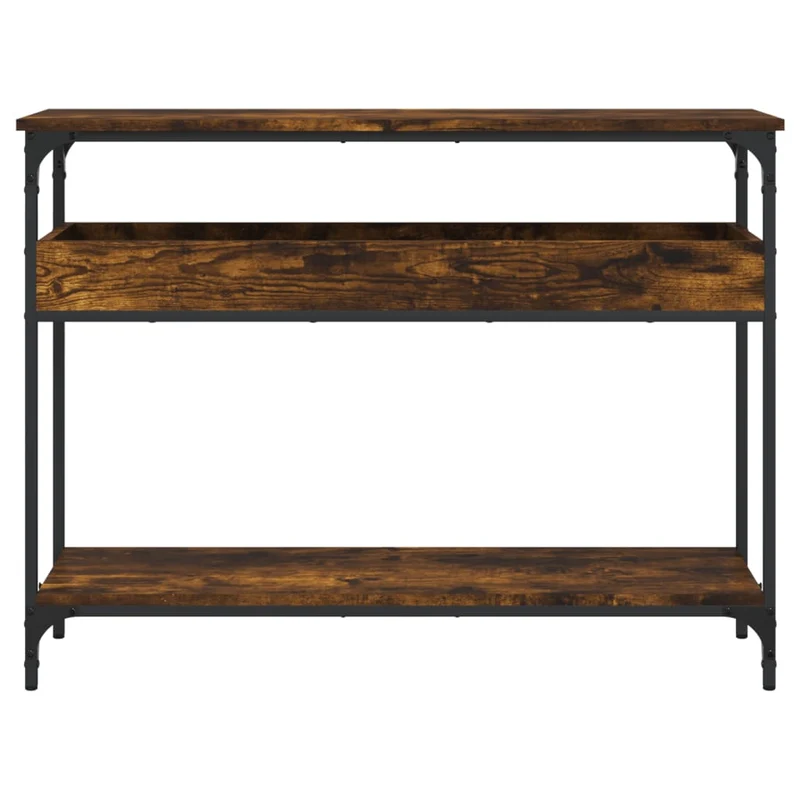 Table console d'entrée fonctionnel et stylé avec étagères 100 x 29 x 75 cm bois d'ingénierie et métal DEC031638