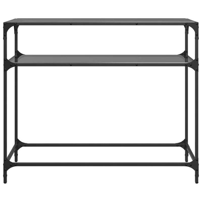 Table console d'entrée fonctionnel et stylé avec étagères 98 x 35 x 81 cm acier noir et verre DEC031346