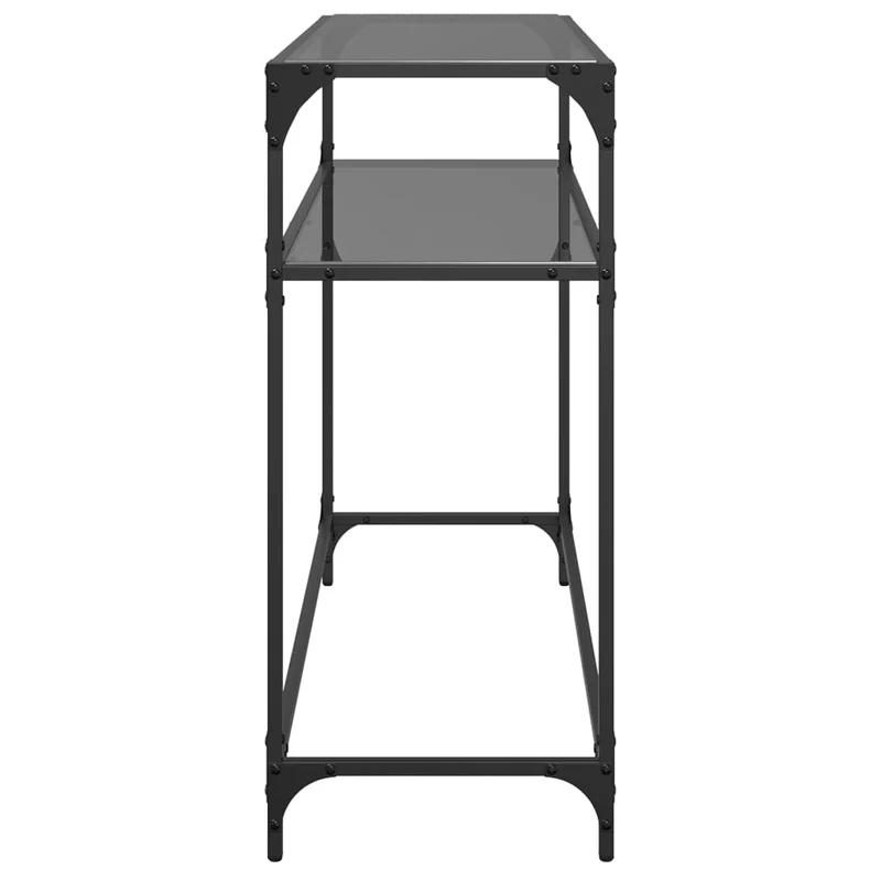 Table console d'entrée fonctionnel et stylé avec étagères 98 x 35 x 81 cm acier noir et verre DEC031346
