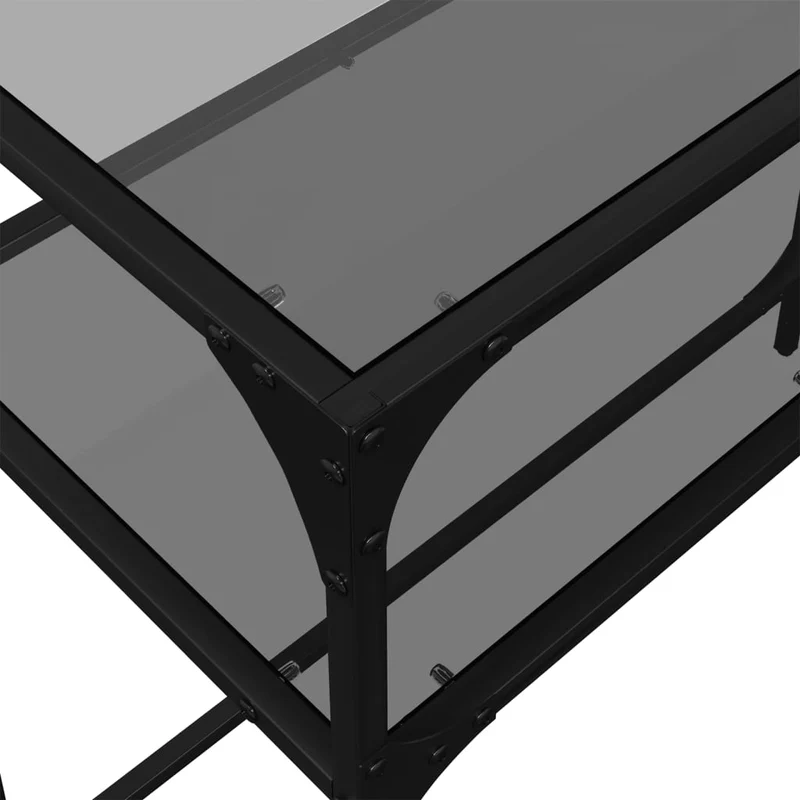 Table console d'entrée fonctionnel et stylé avec étagères 98 x 35 x 81 cm acier noir et verre DEC031346