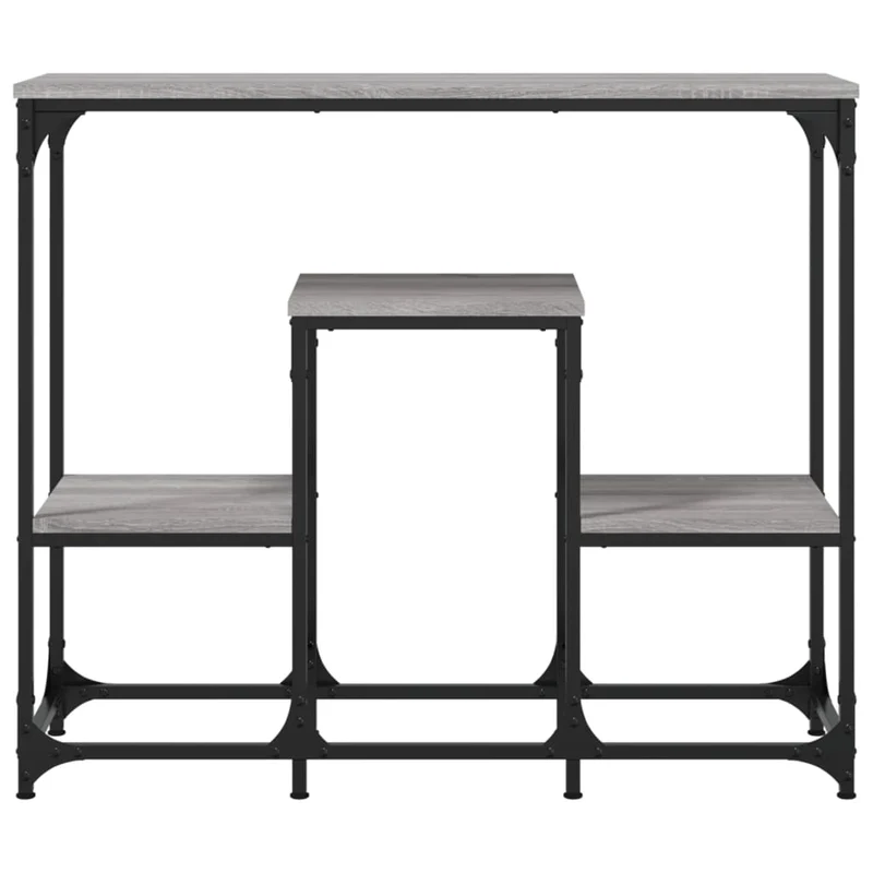 Table console d'entrée fonctionnel et stylé avec étagères 89,5 x 28 x 76 cm bois d'ingénierie gris et métal DEC032253