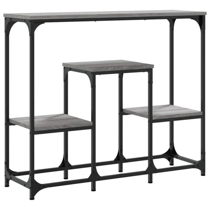Table console d'entrée fonctionnel et stylé avec étagères 89,5 x 28 x 76 cm bois d'ingénierie gris et métal DEC032253