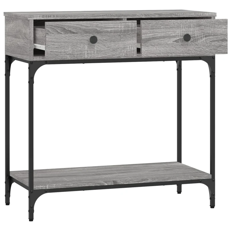 Table console d'entrée fonctionnel et stylé avec tiroirs 75 x 34,5 x 75 cm bois d'ingénierie gris et métal DEC032242