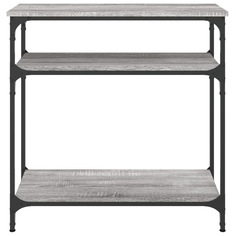 Table console d'entrée fonctionnel et stylé avec étagères 75 x 29 x 75 cm bois d'ingénierie gris et métal DEC032238