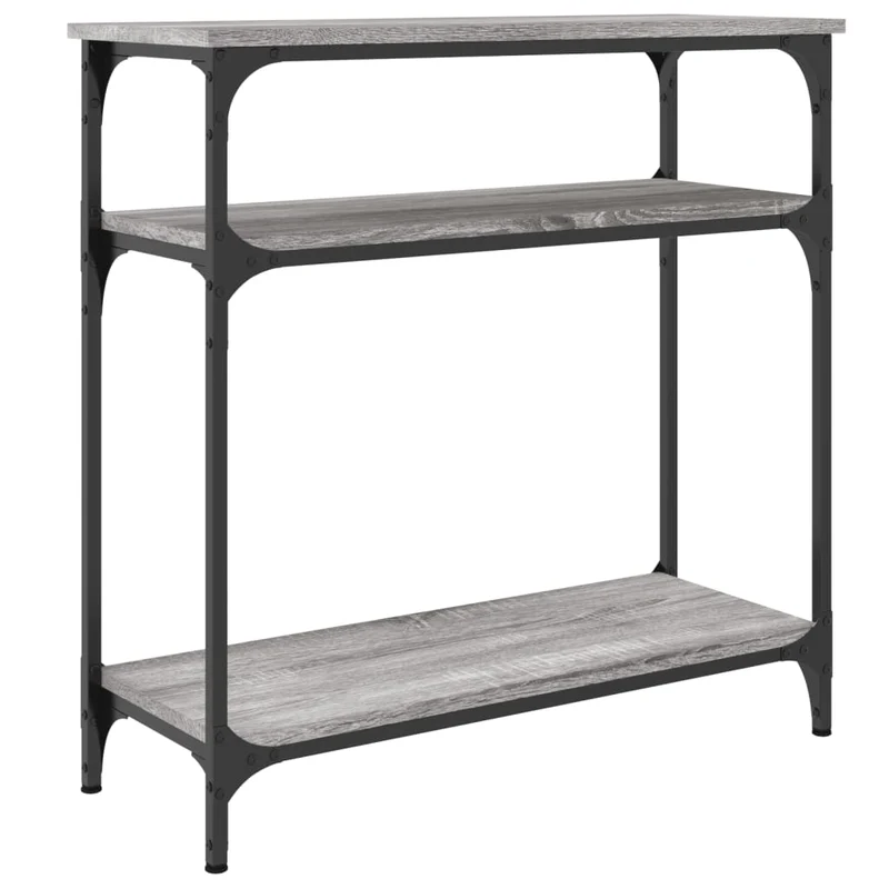 Table console d'entrée fonctionnel et stylé avec étagères 75 x 29 x 75 cm bois d'ingénierie gris et métal DEC032238