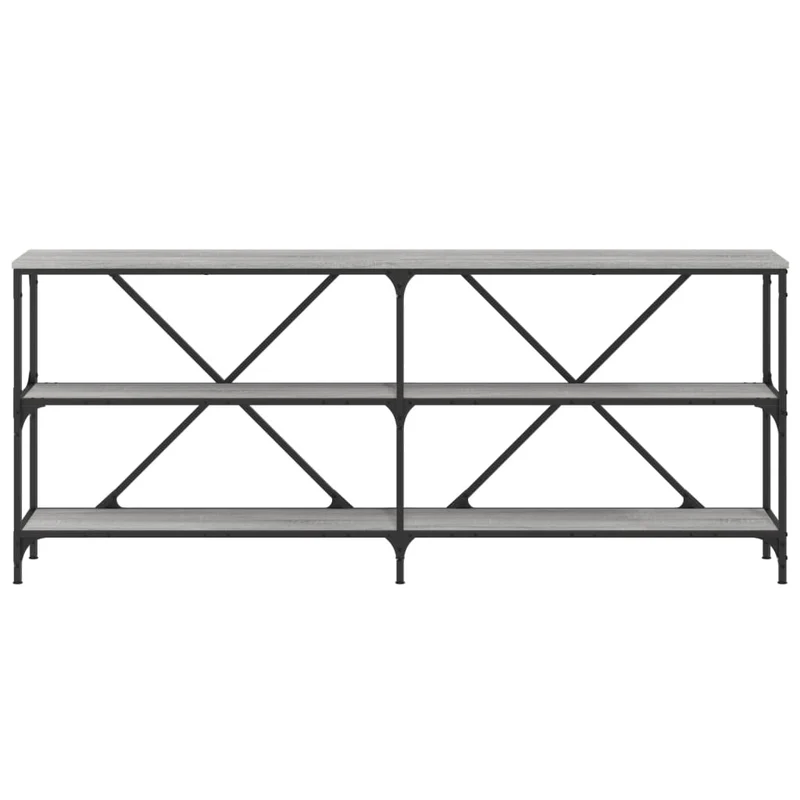 Table console d'entrée fonctionnel et stylé avec étagères 180 x 30 x 75 cm bois d'ingénierie gris et fer DEC032228