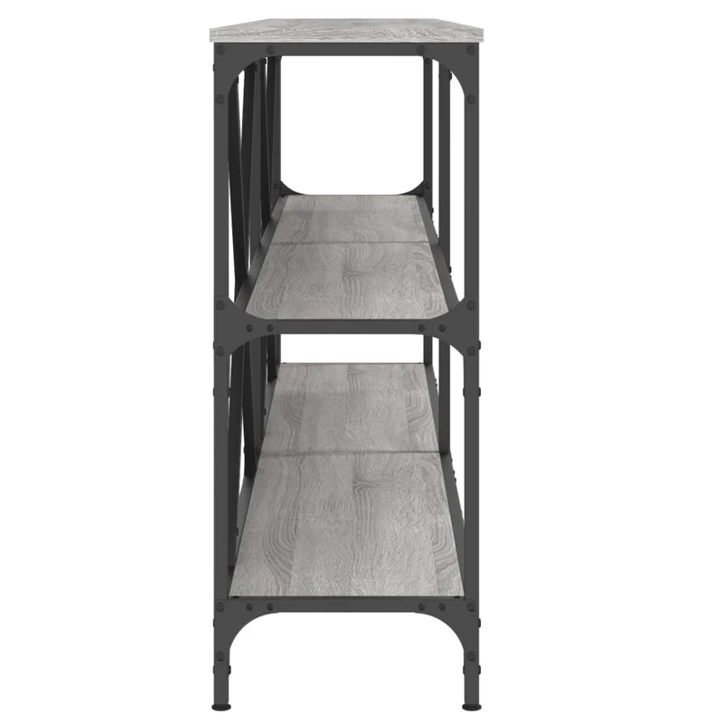 Table console d'entrée fonctionnel et stylé avec étagères 180 x 30 x 75 cm bois d'ingénierie gris et fer DEC032228