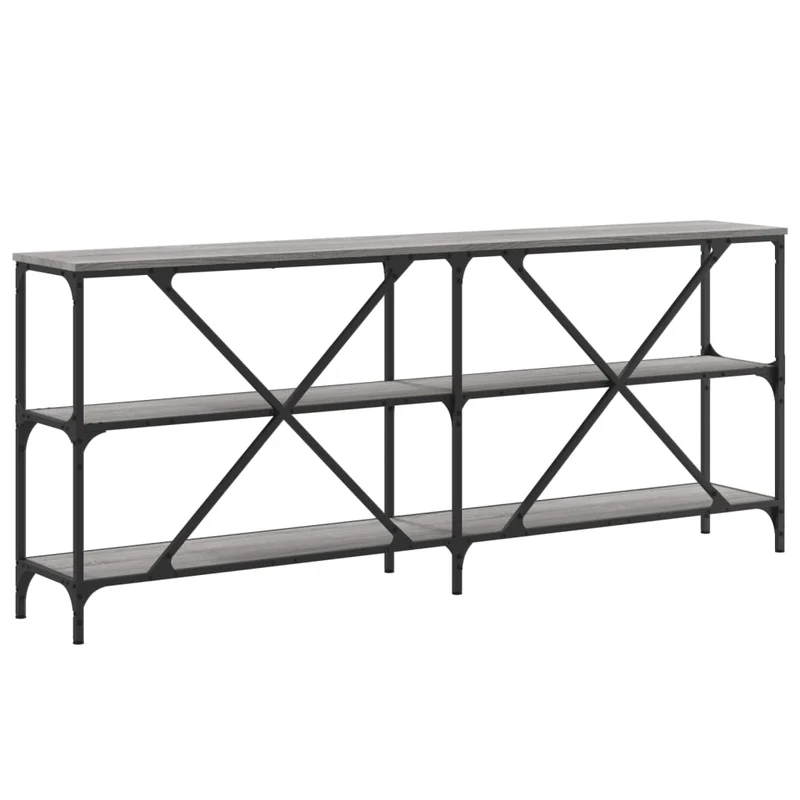 Table console d'entrée fonctionnel et stylé avec étagères 180 x 30 x 75 cm bois d'ingénierie gris et fer DEC032228