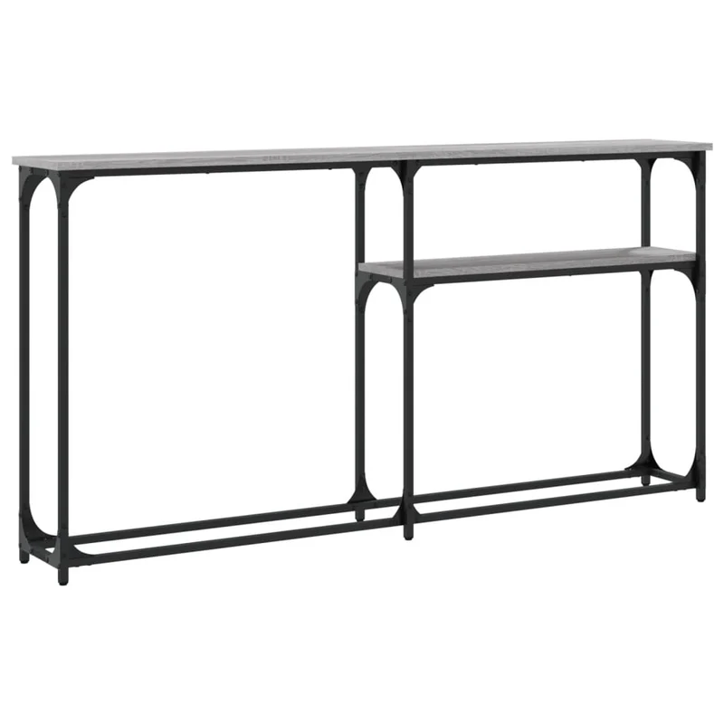 Table console d'entrée fonctionnel et stylé avec étagères 145 x 22,5 x 75 cm bois d'ingénierie gris et métal DEC032217