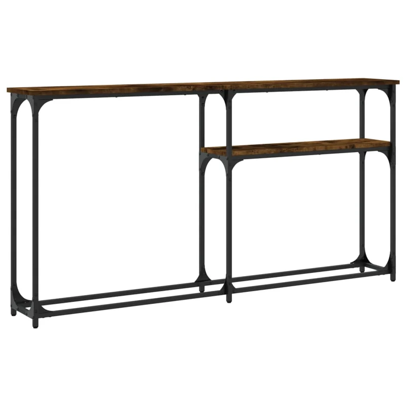 Table console d'entrée fonctionnel et stylé avec étagères 145 x 22,5 x 75 cm bois d'ingénierie et métal DEC031785