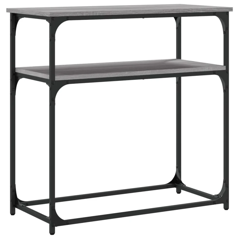 Table console d'entrée fonctionnel et stylé avec étagères 75 x 35,5 x 75 cm bois d'ingénierie gris et métal DEC032246