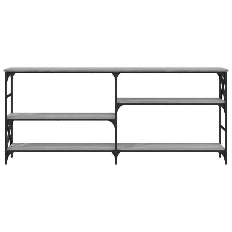 Table console d'entrée fonctionnel et stylé avec étagères 180 x 29 x 76,5 cm bois d'ingénierie gris et acier DEC032227