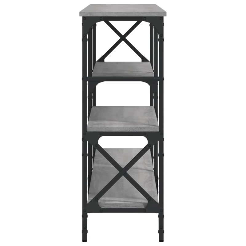 Table console d'entrée fonctionnel et stylé avec étagères 180 x 29 x 76,5 cm bois d'ingénierie gris et acier DEC032227