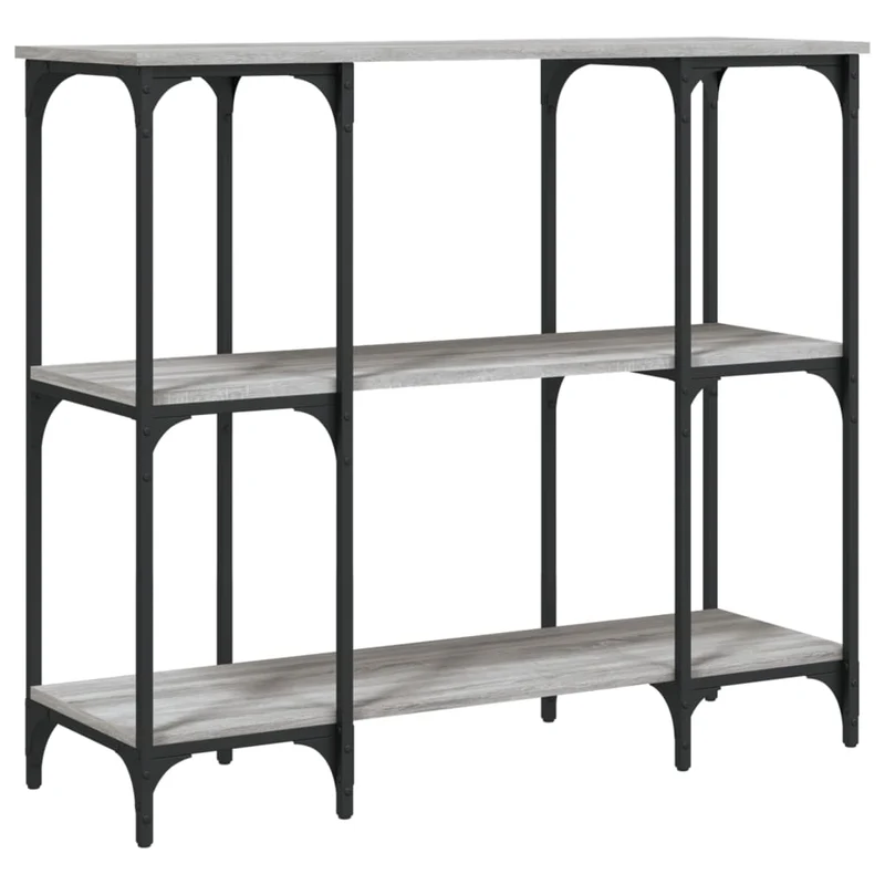 Table console d'entrée fonctionnel et stylé avec étagères 102 x 35 x 90 cm bois d'ingénierie gris et métal DEC032213