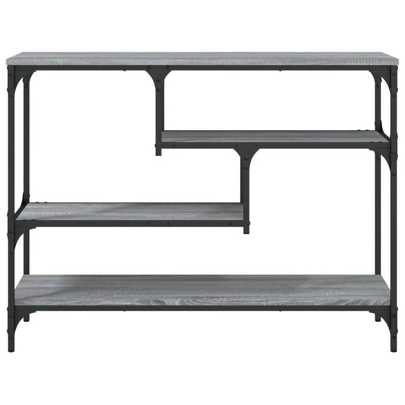 Table console d'entrée fonctionnel et stylé avec étagères 100 x 30 x 75 cm bois d'ingénierie gris et métal DEC032192