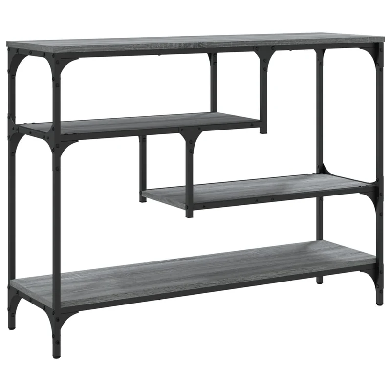 Table console d'entrée fonctionnel et stylé avec étagères 100 x 30 x 75 cm bois d'ingénierie gris et métal DEC032192