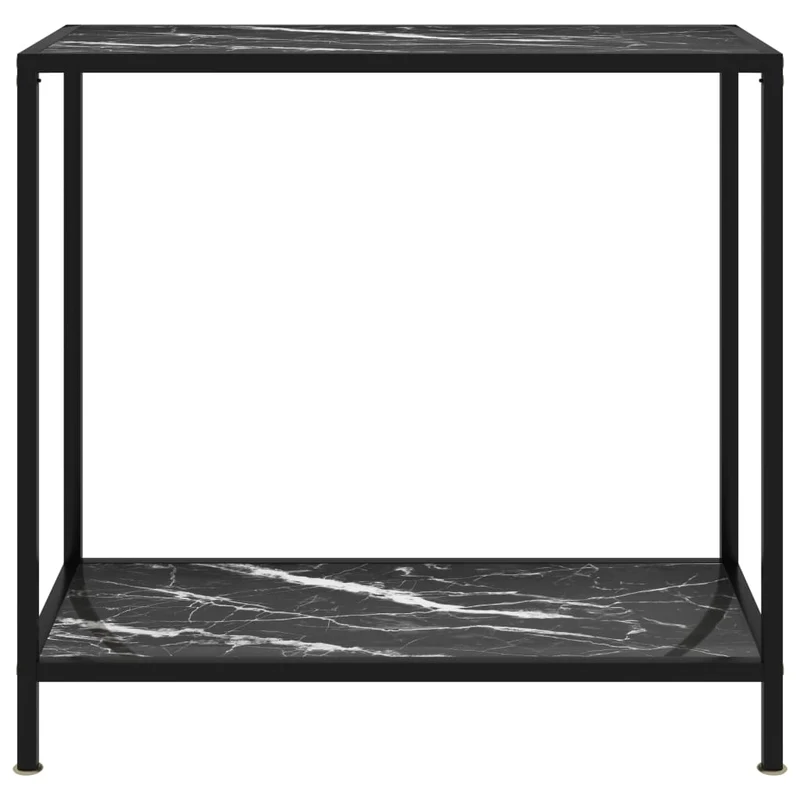Table console d'entrée fonctionnel et stylé 80 x 35 x 75 cm verre trempé aspect marbre noir et acier DEC032167