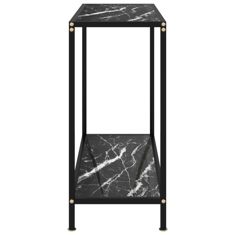 Table console d'entrée fonctionnel et stylé 80 x 35 x 75 cm verre trempé aspect marbre noir et acier DEC032167