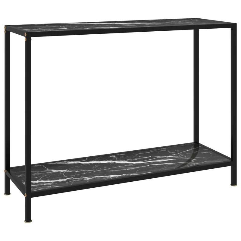 Table console d'entrée fonctionnel et stylé 100 x 35 x 75 cm verre trempé aspect marbre noir et acier DEC032080