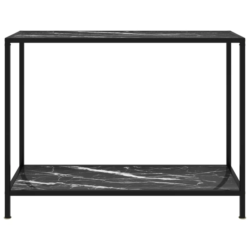 Table console d'entrée fonctionnel et stylé 100 x 35 x 75 cm verre trempé aspect marbre noir et acier DEC032080
