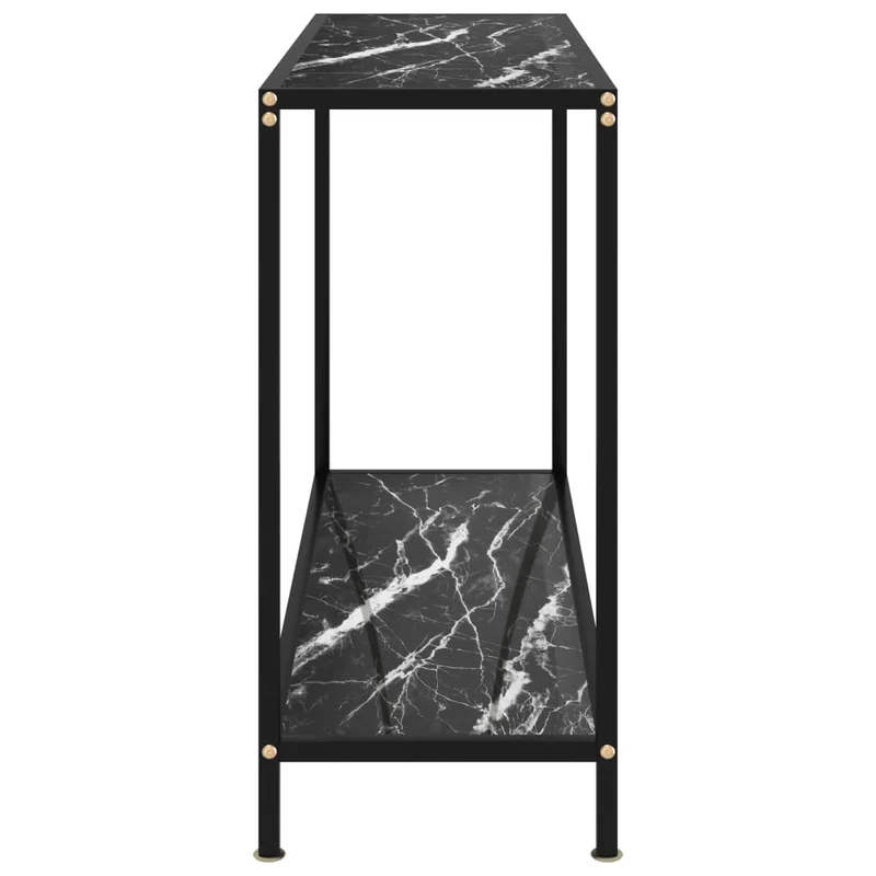 Table console d'entrée fonctionnel et stylé 100 x 35 x 75 cm verre trempé aspect marbre noir et acier DEC032080