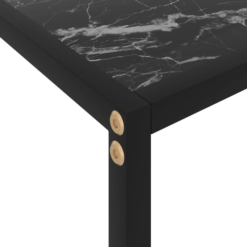 Table console d'entrée fonctionnel et stylé 100 x 35 x 75 cm verre trempé aspect marbre noir et acier DEC032080