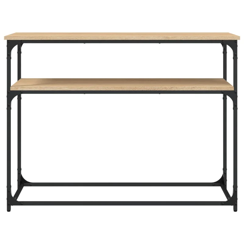 Table console d'entrée fonctionnel et stylé avec étagères 100 x 35,5 x 75 cm bois d'ingénierie et métal DEC031913