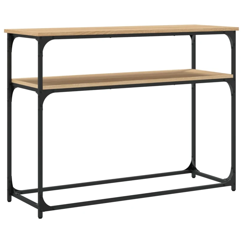 Table console d'entrée fonctionnel et stylé avec étagères 100 x 35,5 x 75 cm bois d'ingénierie et métal DEC031913
