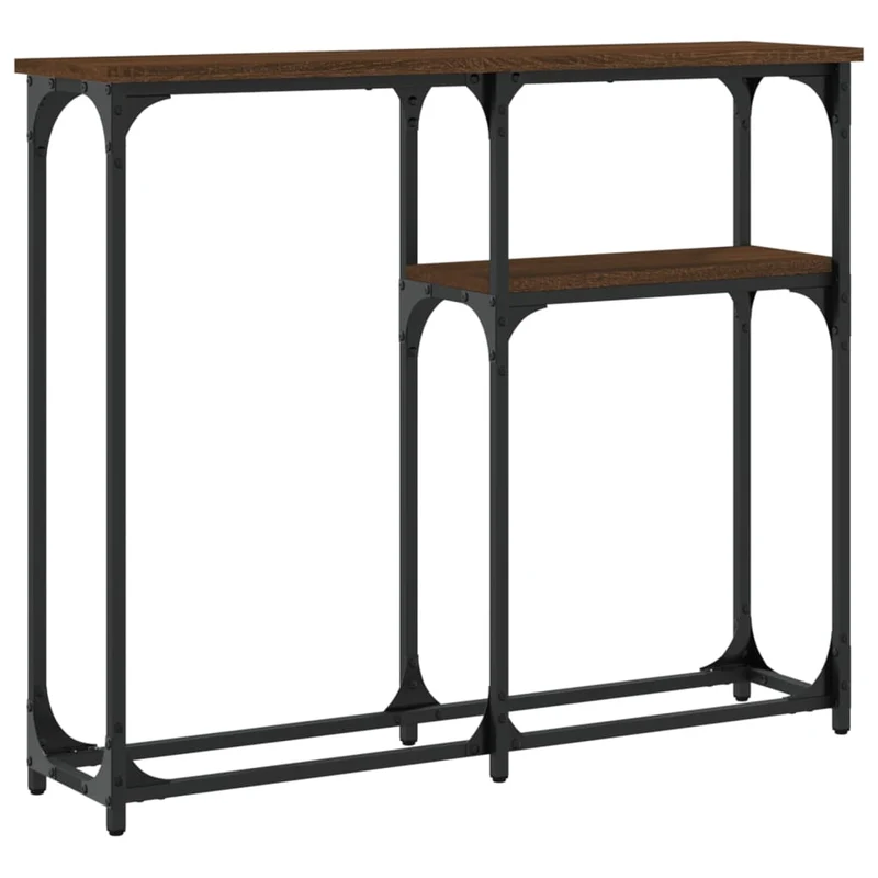 Table console d'entrée fonctionnel et stylé avec étagères 90 x 22,5 x 75 cm bois d'ingénierie marron et métal DEC031896